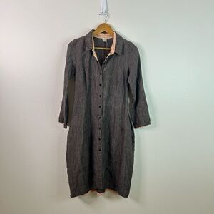 South Street Linen Charcoal Gray 3/4 Sleeve Button Up Shirt Dress Womens Size 00